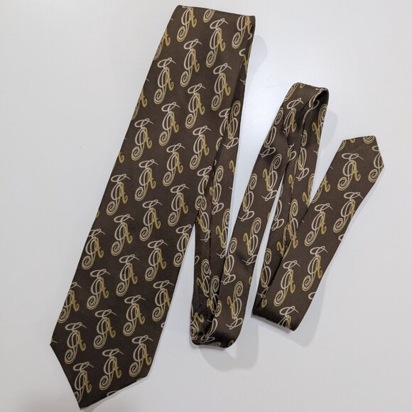 Emporio Armani Men’s Brown Necktie with repeated EA print, Made in Italy - Picture 1 of 9
